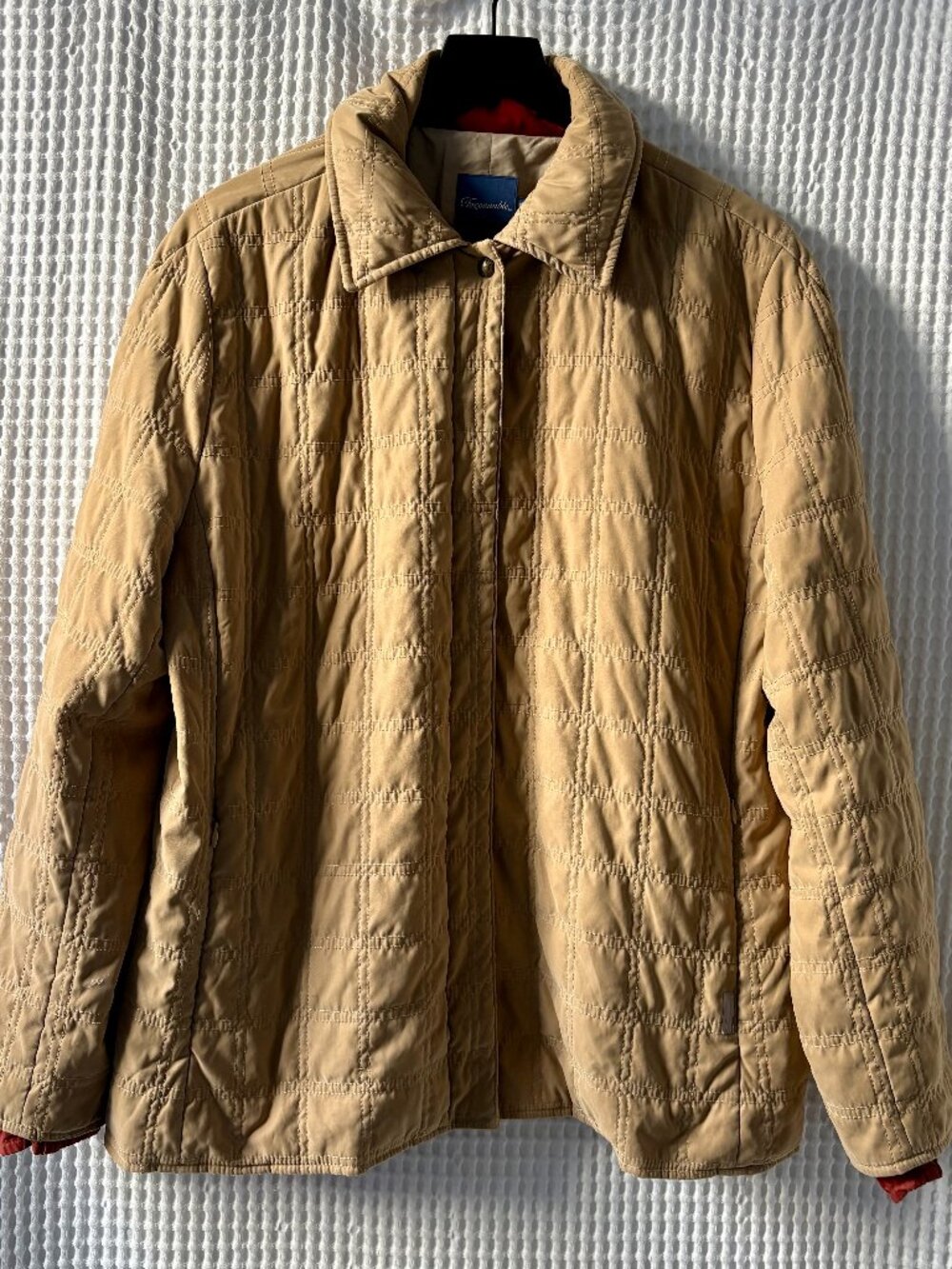 Faconnable women's tan water resistant quilted hooded spring fall jacket size XL